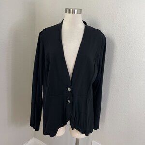 J Jill Womens XL Black Stretch Button Front Cardigan Jacket Ruffle Hem